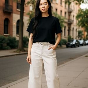 ZARA Straight High Waist Belted Cropped Jeans Size 6 Festival Boho Y2K New *Flaw